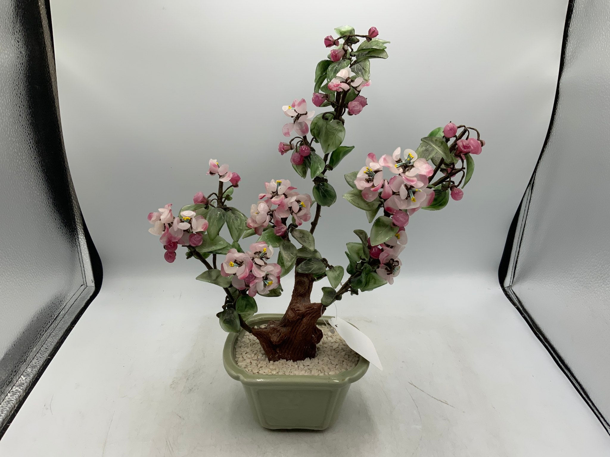 Vtg Asian Jade Glass Bonsai Tree